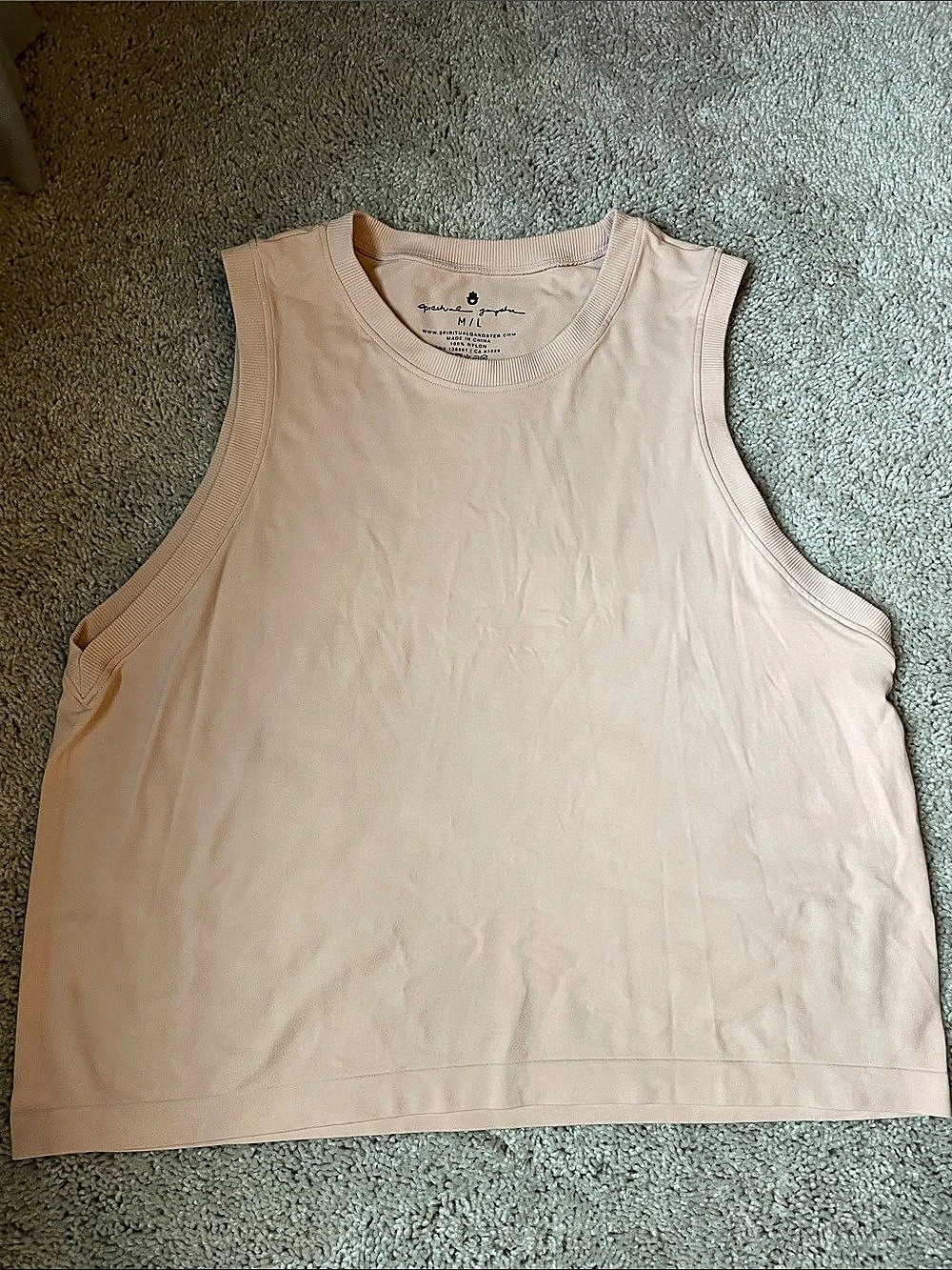 Spiritual Gangster Cotton Muscle Tee in Peach M/L Like New